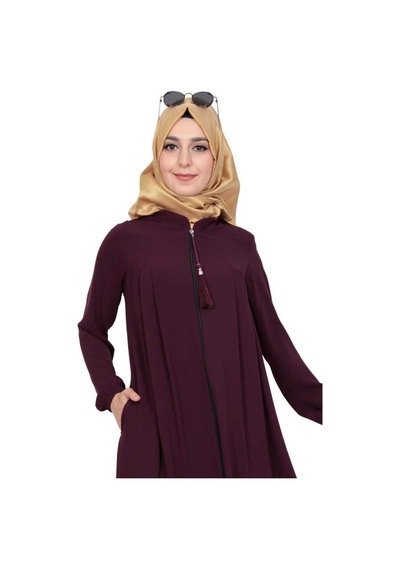 İbrahim Burak Etiler Collection Medine İpeği Tesettür Pile Detaylı Ferace Mc0165 Mor