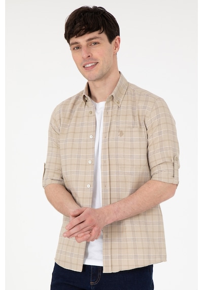U.S. Polo Assn. Erkek Açık Haki Kareli Slim Fit Cepli Gömlek 50296624-VR183