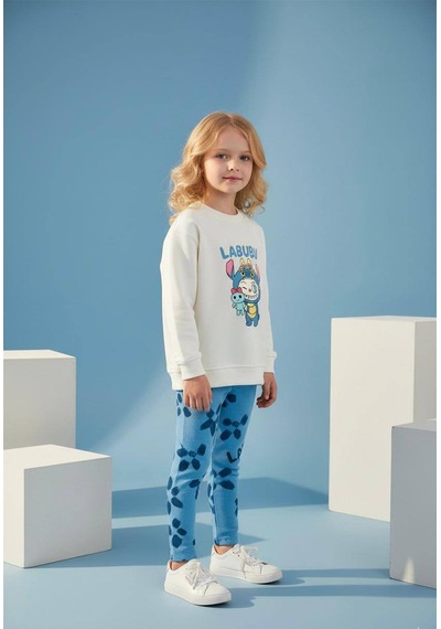 Fidekids Kız Çocuk Desenli Karakter Desen %100pamuklu Alt Üst Takım Beyaz - Mavi
