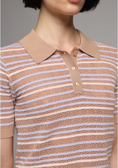 Colin's Colins Slim Fit Polo Yaka Çizgili Kadın Bej Kısa Kol Kazak Cl1078477 Q1.v2 Beı