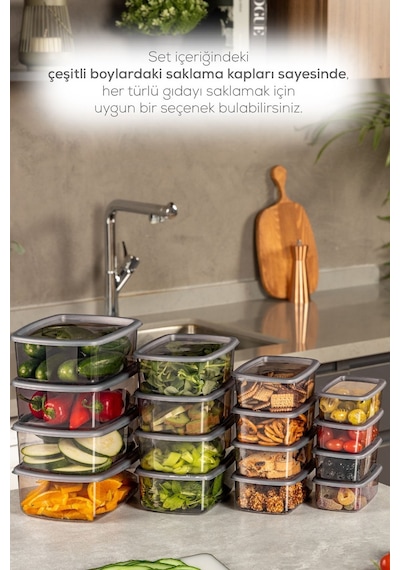 Vienev 16lı Hava Geçirmez Saklama Kabı Seti Antrasit 4x 250-500-750-1200 Ml Antrasit