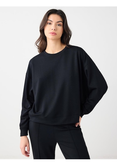 Jimmy Key Jimmy Key Siyah Rahat Kesim Bisiklet Yaka Modal Örme Sweatshirt 6sw235403900