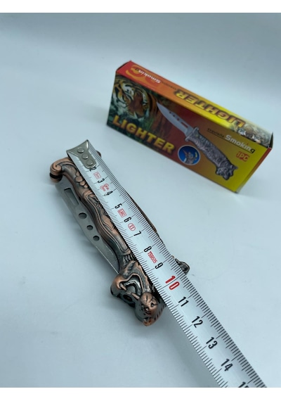 Aslan Desenli Kabartmalı Işıklı Çakı Çakmak //18cm