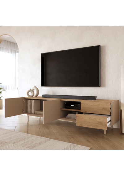 Robin Home Luka Tv Ünitesi Sehpası 2 Kapaklı 2 Çekmeceli Ahşap Ayaklı 180cm Kumsal-sepet Bej Robin Home Luka Tv Ünitesi Sehpası 2 Kapaklı 2 Çekmeceli Ahşap Ayaklı 180cm Kumsal-sepet Bej