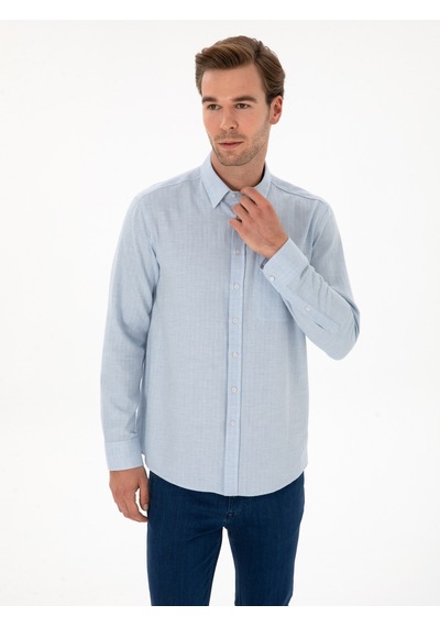 Cacharel Açık Mavi Slim Fit % 100 Pamuk Gömlek Denım