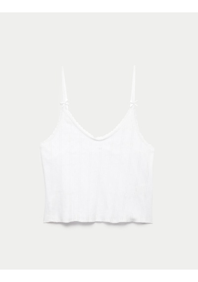 Marks & Spencer Saf Pamuk Pointelle Askılı Pijama Üstü T37003724T Beyaz
