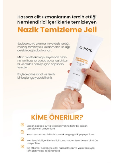 Hassas Ve Atopik Ciltler İçin Köpürmeyen Nazik Temizleme Jeli Zeroıd Dermanewal Cleansing Gel