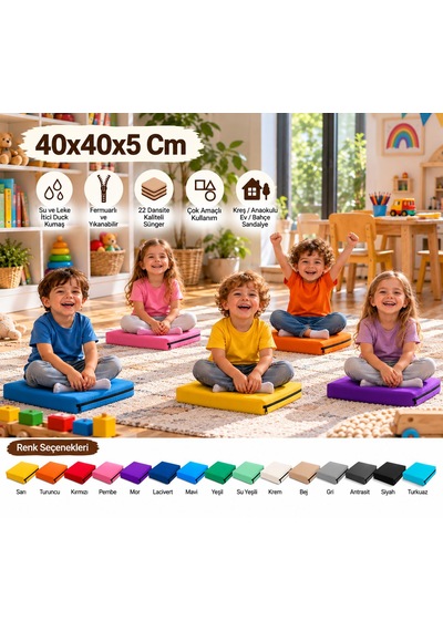 40x40x5 Cm Kare Minder - Sandalye Minderi - Kreş Anaokulu Oyun Aktivite Minderi - Bahçe Dekor Minderi Antrasit