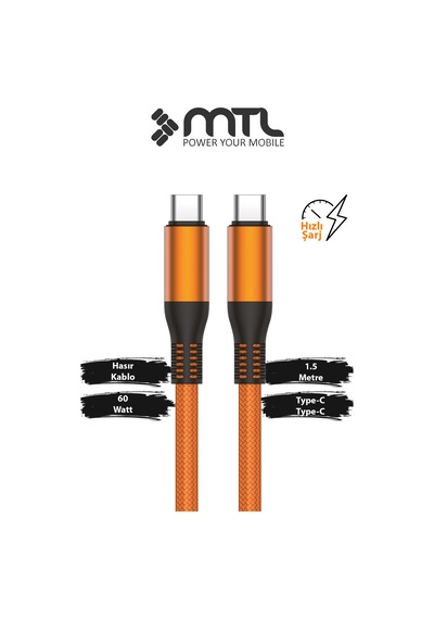 60w Pd Type-c To Type-c Metal Başlıklı Örgülü Hızlı Şarj Ve Data Kablosu 1.5 Metre Mt2123