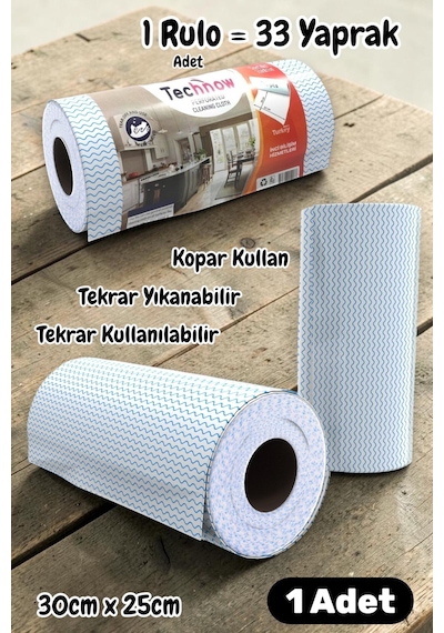 Technow 33 Yaprak Kopar Kullan Rulo Hassas Temizlik Bezi Mavi 25x30cm 1 Rulo Adet Pembe