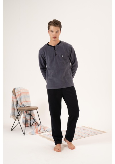 Estiva Erkek Kışlık Düğmeli Yaka Polar Pijama Takımı 001