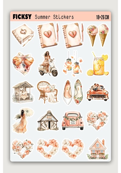 Yaz Temalı Aşk Sevgi Sticker Seti - 40 Adet Etiket Çıkartma Diğer