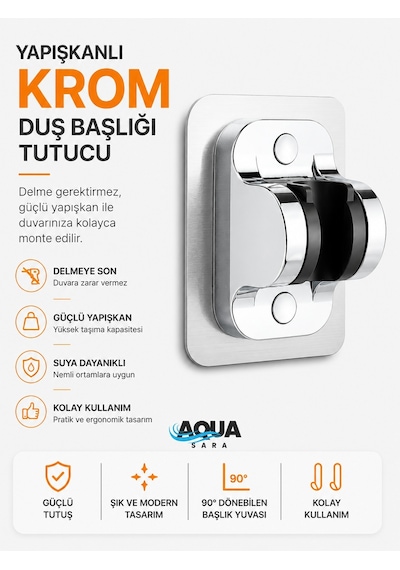 Yapışkanlı Duş Başlığı Tutucu , Ayarlanabilir Su Geçirmez Yapışkanlı Mafsal Chrome Tepe Duş Sistemleri Krom