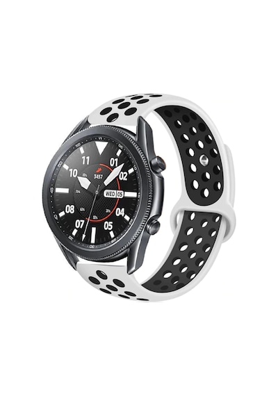 Ekılıf - Samsung Gear S3 22mm Uyumlu - Kordon Silikon Kordon Krd-02 - Beyaz-siyah