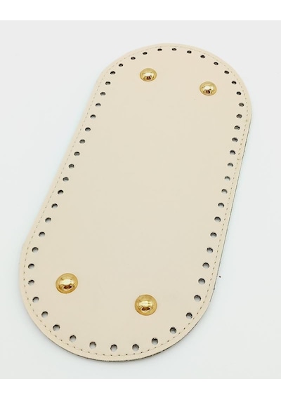 Angel Çanta Aksesuar Suni Deri Krem Renk 25X12 cm Oval Çanta Tabanı (Light Gold Aparatlı)