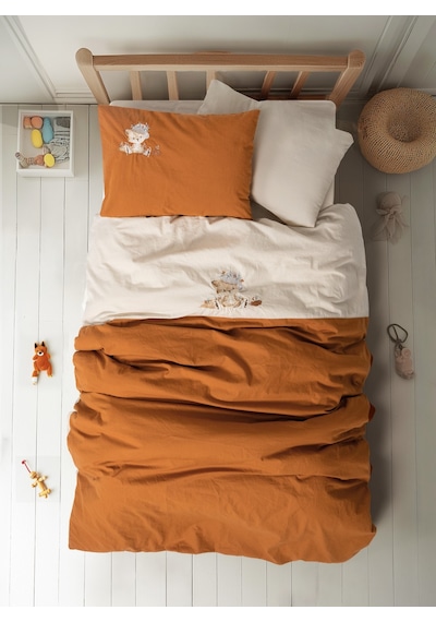 Cotton Box Cuddly Nakışlı Bebek Nevresim Takımı Clever Bej
