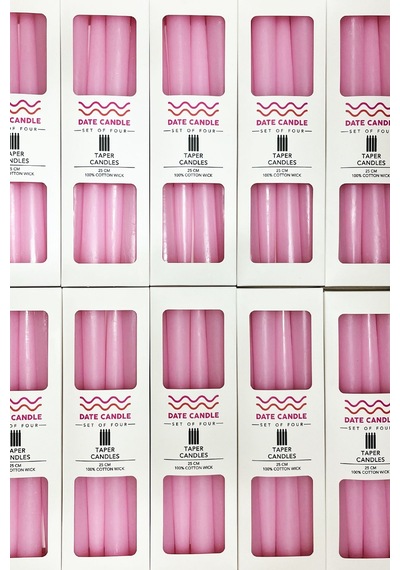 Pembe Pastel Renk Konik Şamdan Mum - 4'lü Set Pembe