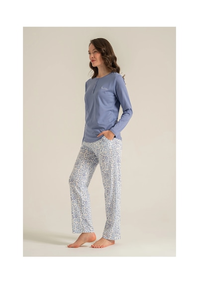 Angbutik Pierre Cardin Pc9270-x Kadın Uzun Kollu Pijama Takımı mavi