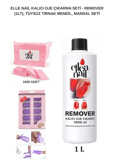 Kalıcı Oje Sökücü Remover 1 Litre Ve Tüy Bırakmayan Tırnak Pedi 1000'li Set