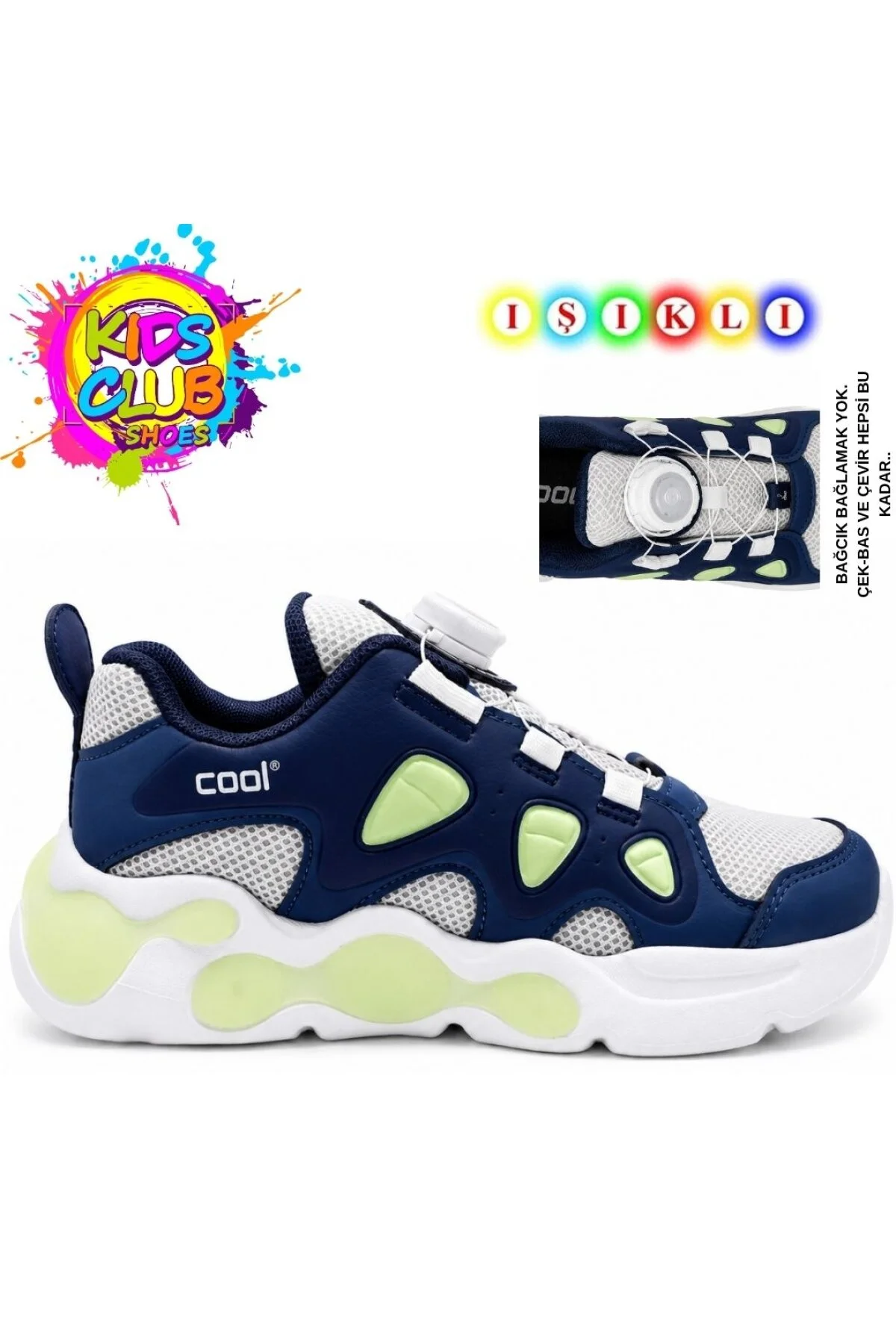 Cool Evan Çocuk Işıklı Akıllı Bağcıklı Spor Ayakkabı Lacivert