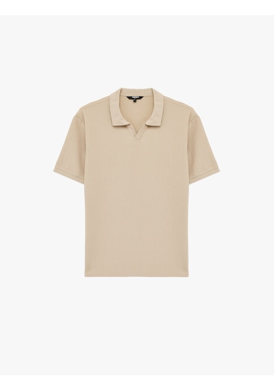 Koton Regular Fit Kısa Kollu Dokulu Polo Yaka Tişört Bej 6sam10068mk Ekru