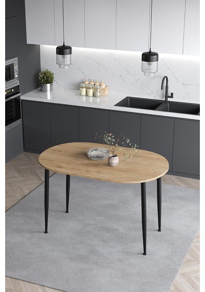 Melinda 60x90 Cm Safir Meşe Desen Mutfak Masası Yemek Masası Balkon Masası Çalışma Masası Safir Meşe-siyah Ayak Çok Renkli