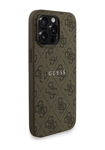 Apple iPhone 15 Pro Max Uyumlu Kılıf Guess Lisanslı M safe Bilek Askı İpli Yazı Logolu Kapak Kahve