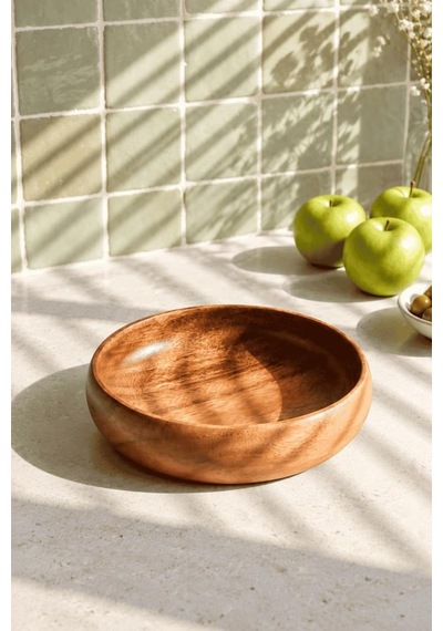 Atbyhome Akasya Salata Kasesi 20.3 Cm - Yuvarlak Mutfak Tezgah Üstü Meyvelik Mezelik Sunum Kasesi Derin Kase