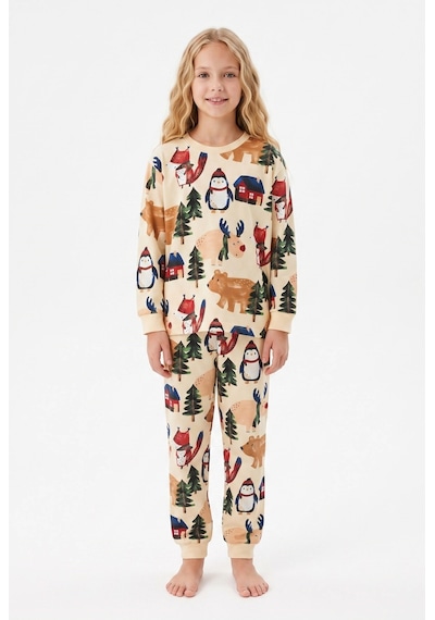 Bunny Hopp Kız Ve Erkek Çocuk Uzun Kollu Pijama Takımı %100 Pamuk Bej Kış Ormanı Ve Yılbaşı Desenli Penye Bunny Hopp Kız Ve Erkek Çocuk Uzun Kollu Pijama Takımı %100 Pamuk Bej Kış Ormanı Ve Yılbaşı Desenli Penye