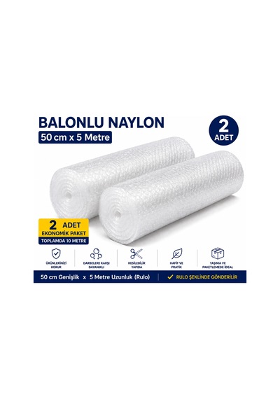 Balonlu Naylon 50 Cm X 5 Metre 2 Adet Toplam 10 Metre Ambalaj Ve Paketleme Koruma Köpüğü
