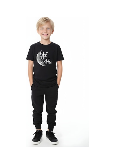 Fyk Kids Erkek Çocuk The Moon Yazı Baskılı Alt-üst Yazlık Takım Siyah