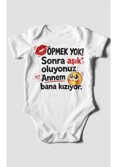 Morivokids Anneye Özel Kısa Kollu Bebek Body %100 Pamuk Zbn172-kk Beyaz