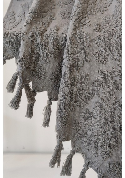 %100 Pamuk Jakarlı Banyo Havlusu - Kabartma Damask Desenli - 90x150 Cm - Antrasit Antrasıt Antrasit