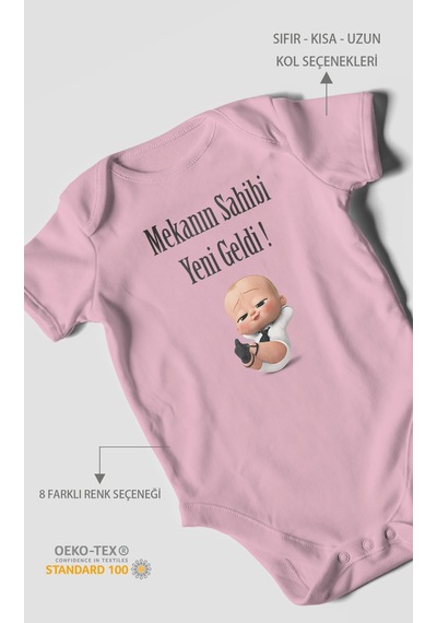 Mekanın Sahibi Yeni Geldi Baskılı Bebek Zıbını Çıtçıtlı Body 8 Renk %100 Pamuk Kısa Kol Koyu Pembe