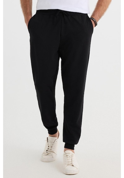 Tudors Erkek Regular Fit Klasik Kesim Beli Bağcıklı Jogger Cepli Lastikli Paça Siyah Eşofman Altı-40063 Siyah