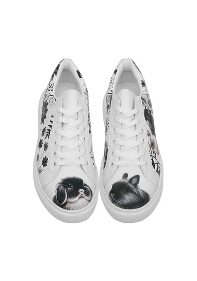 Kadın Vegan Deri Beyaz Sneakers - Fluffy Tasarım Çok Renkli