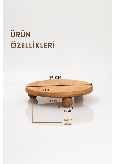 Risus Top Ayaklı 25 Cm Ahşap Yuvarlak Pasta Sunum Servis Tabağı
