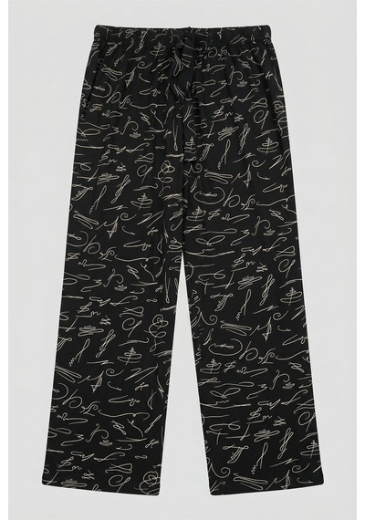 Aura Collections Kadın Viskon Pamuklu Pijama Altı Soft Örme Mevsimlik Ev Pantolonu Siyah