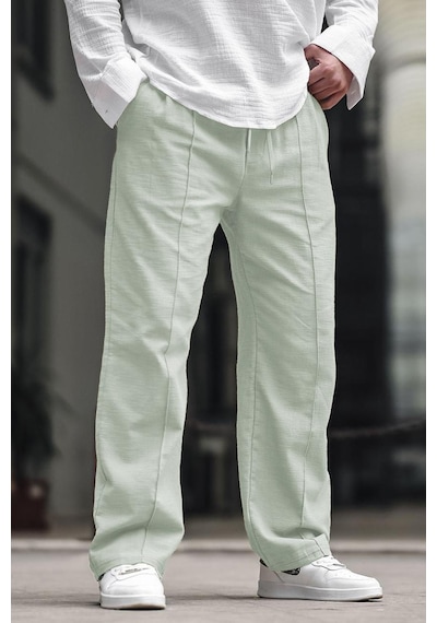 Mint Yeşili Erkek Rahat Kesim Keten Pantolon 6539