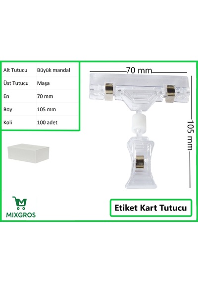 Etiket Tutucu / Maşalı / Büyük Mandal / Şeffaf / 70x105 Mm / 100 Adet