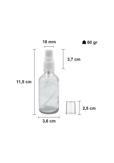 4 Adet Şeffaf Kapaklı Beyaz Sprey Fısfıs Kolonya Dezenfektan Çok Amaçlı Cep Çanta Cam Şişe 50ml