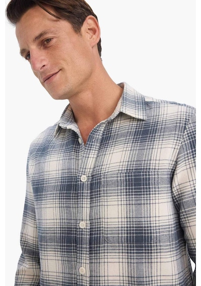 Defacto Regular Fit Polo Yaka Kareli Flanel Uzun Kollu Gömlek E8184ax25wnnv125 Lacivert-nv125