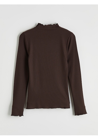 Lcw Modest Kahverengi Fırfırlı Dik Yaka Kadın Body