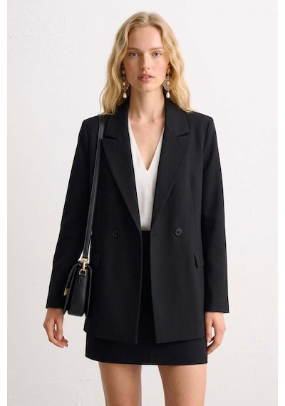 Barrels And Oıl Kadın Çift Düğmeli Blazer Ceket - Siyah Siyah