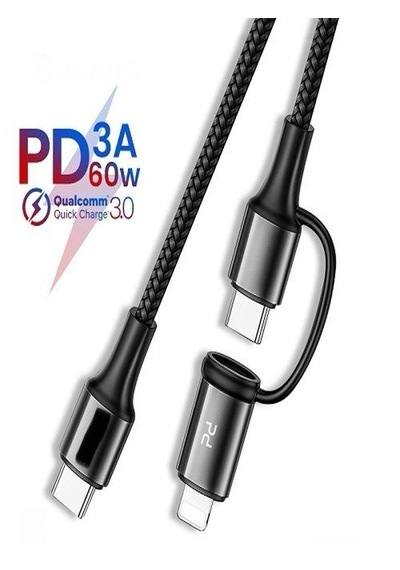 PD ACK-93 2in1 3A 60w Type-C 20 W Lightning 1.2 M Örgü Şarj Kablosu