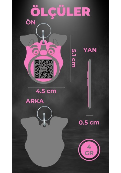 Petjoo 22.Layka Gri-Pembe Qr'lı Köpek Künyesi