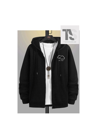 Tarzsokak Şimşek Bulut Sweatshirt Fermuarlı Hırka Siyah