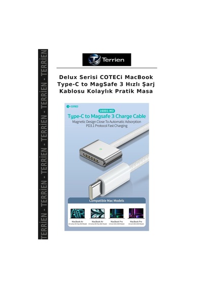 Delux Serisi Coteci Apple MacBook Uyumlu Type-c To Magsafe 3 Hızlı Şarj Kablosu Kolaylık Pratik Masa