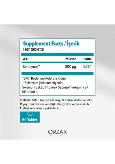 Ocean Selenyum 200 Mcg L-selenometiyonin İçeren Takviye Edici Gıda 1 X 60 Tablet Sku: Smg8690010391834