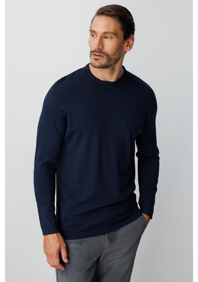 İgs Lacivert Standart Fit Dar Kalıp Bisiklet Yaka Düz Uzun Kollu Triko-21964 Lacivert